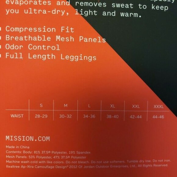 Mission Realtree Xtra Baselayer Tights Men’s Size XXL (42-44) Vapor Active - Picture 7 of 7